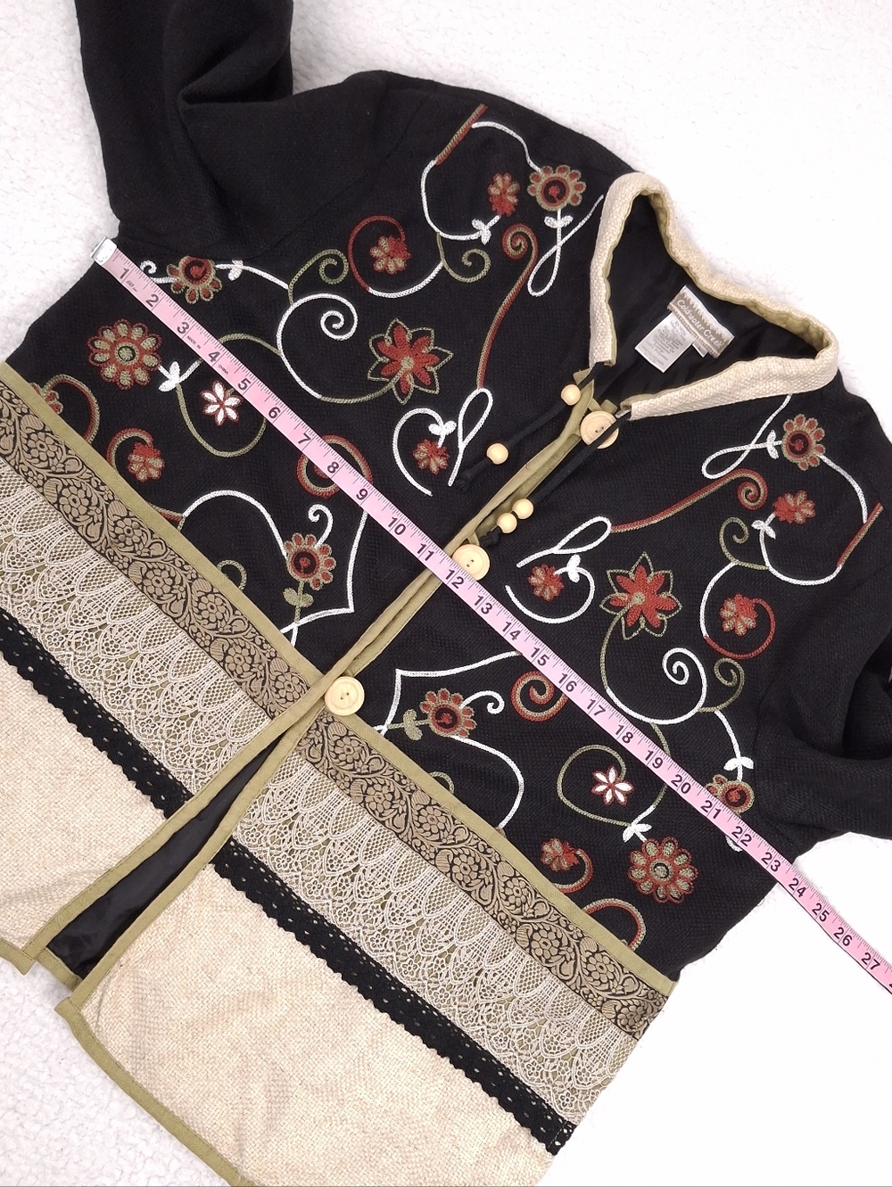 Coldwater Creek linen jacket boho art to wear floral embroidered mixed media - Picture 4 of 12